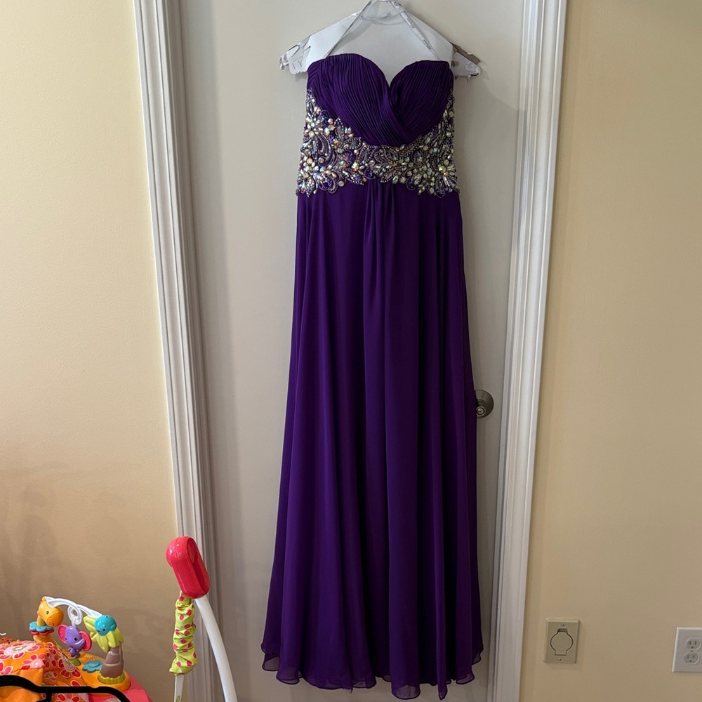 Tony Bowls Purple Strapless Dress with Embellishments